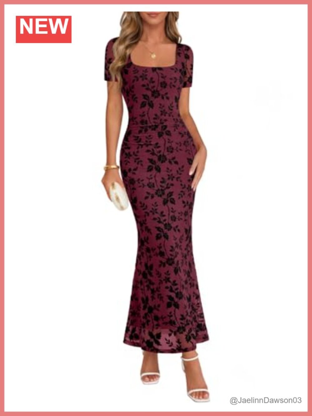 Women's Floral Square Neck Short Sleeve Maxi Dress Wedding Guest Party